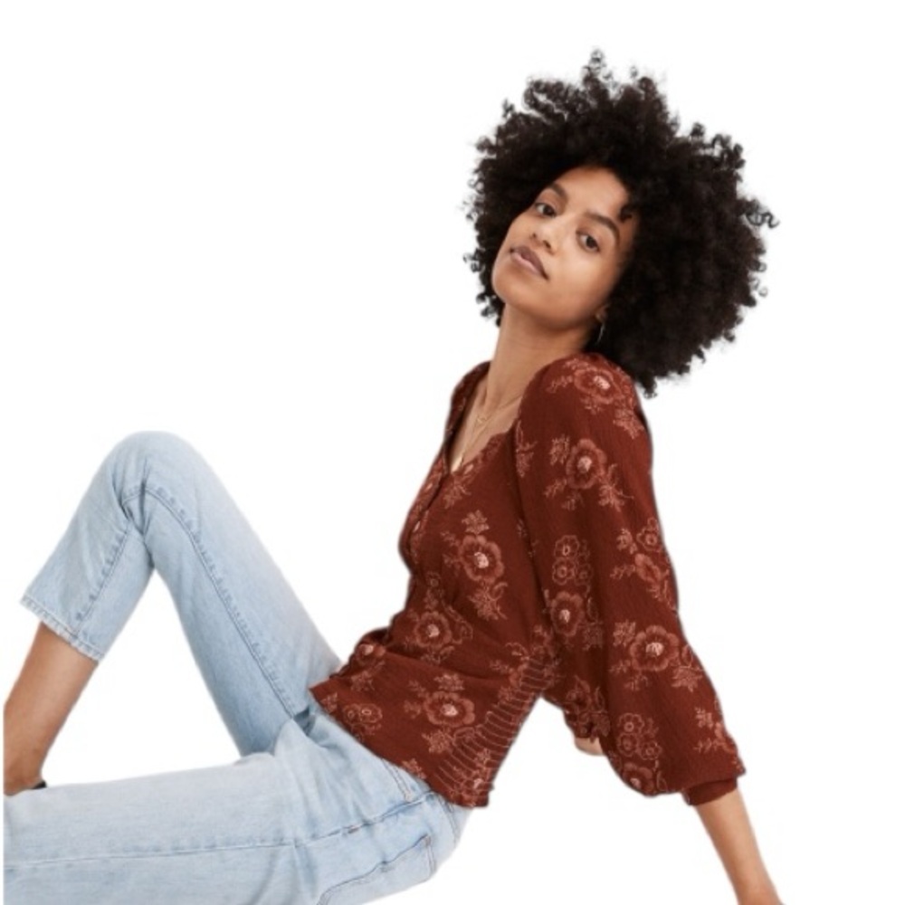 Madewell Preston Puff Sleeve Top in Letterpress Floral Size M - Picture 2 of 8